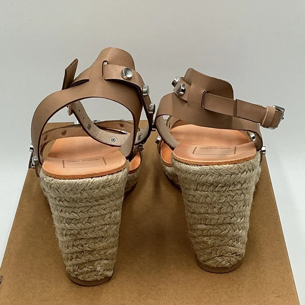 Dolce Vita Marika Sandals Womens 8 Natural Studded Wedge Heel Espadrille Eby4459